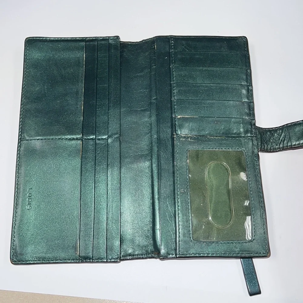 Lodis Green Metallic Leather Snap Clutch Wallet